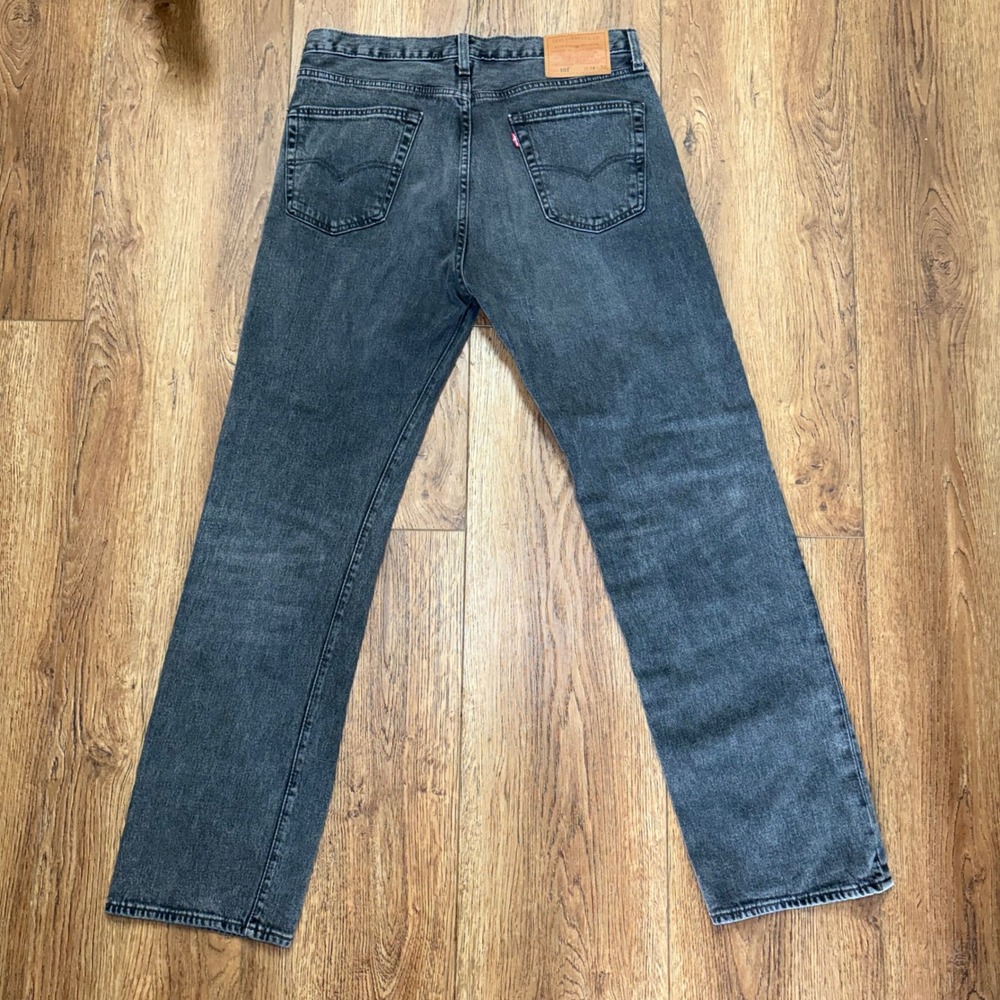 Levi's Premium 501 Mens Jeans 34x32 Washed Black Straight Leg Button Fly Denim